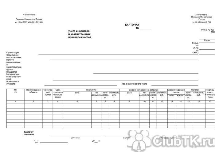 Правила учета рабочего инструмента